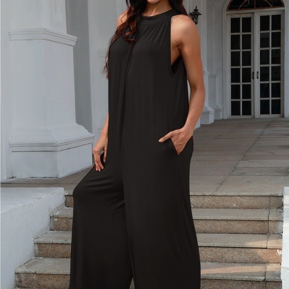Double Take Full Size Tie Back Cutout Sleeveless Jumpsuit - Picture 8 of 9